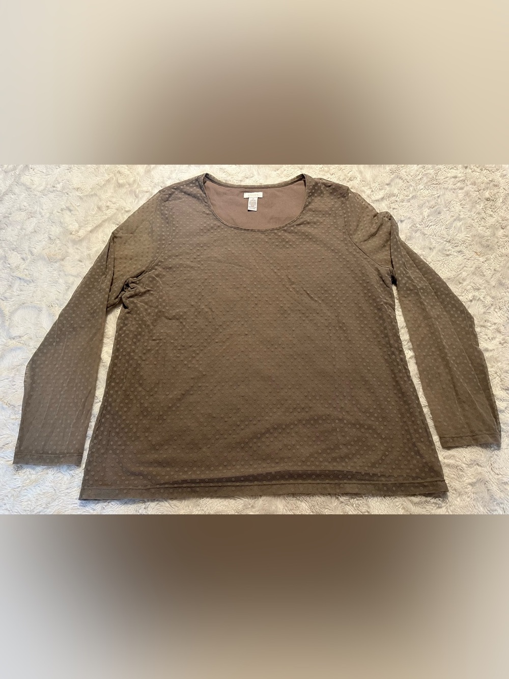 Chico's tan Green Dotted Long Sleeve Tee